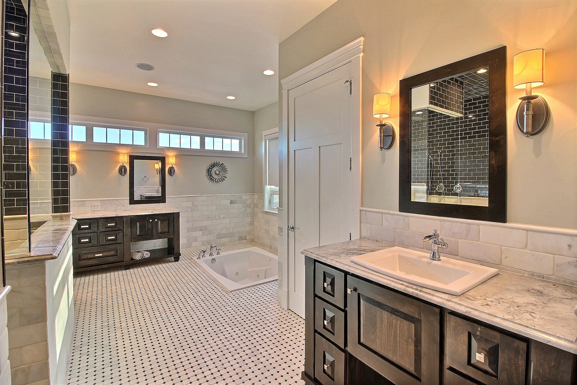 Custom bathroom with subway tile shower