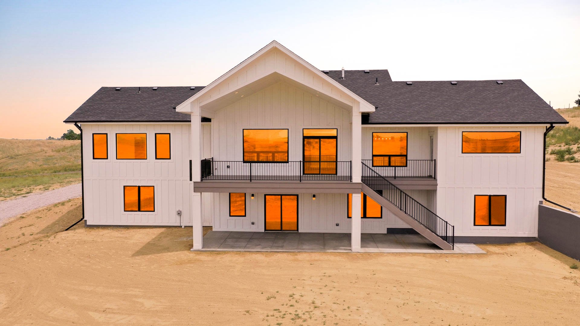 Custom home twilight exterior