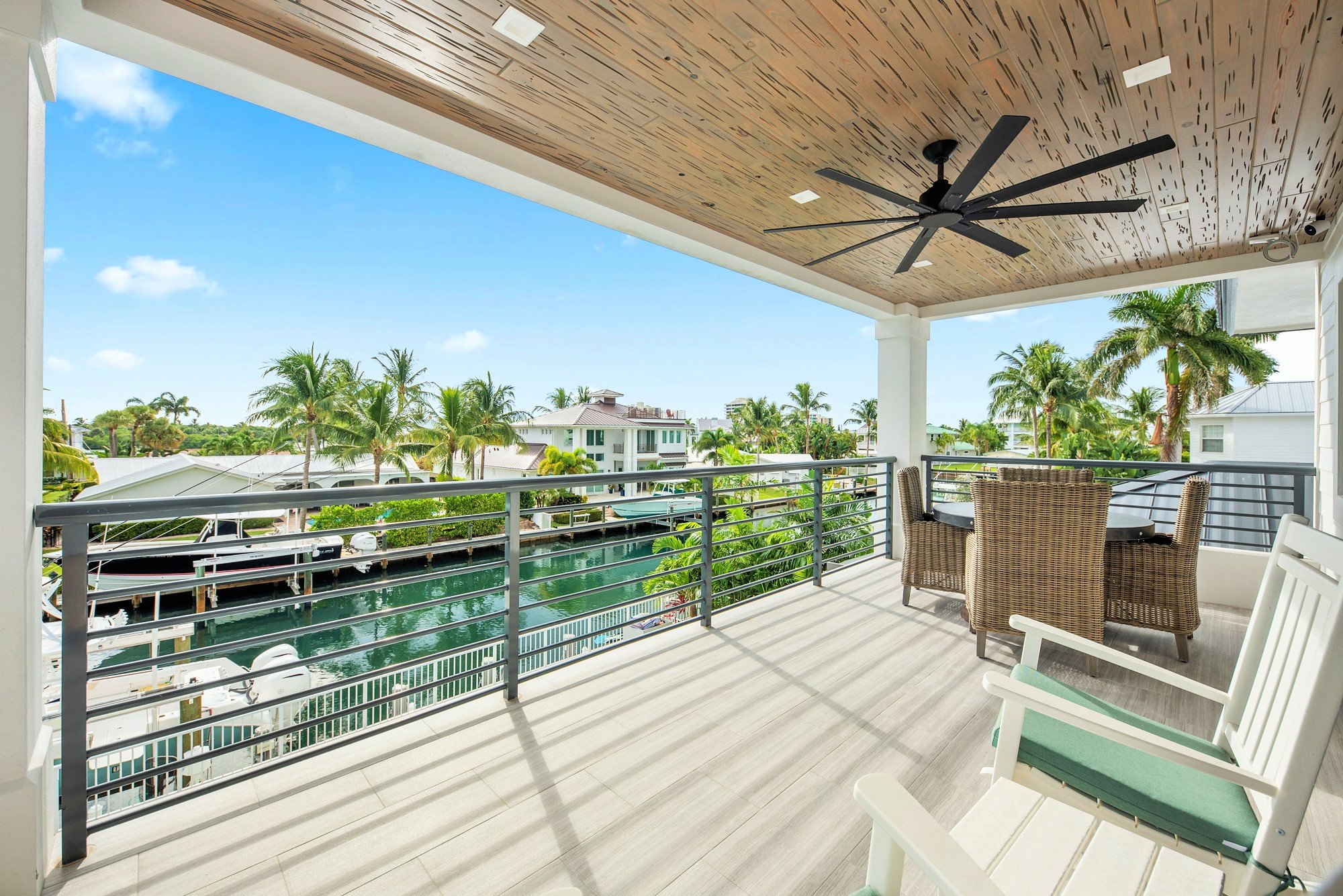 Custom outdoor balcony with waterfront view